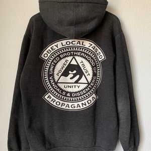 OBEY Mens Propoganda Zip Up Hoodie Grey